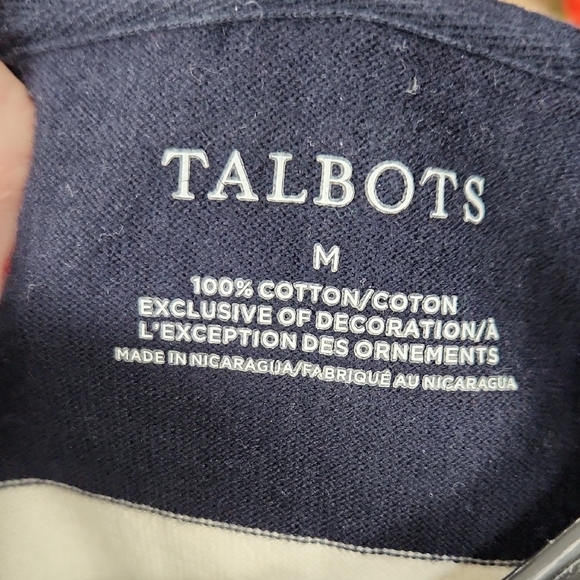 Talots Striped Boat Neck Long Sleeve Tee | Green & White | Medium - Picture 3 of 5